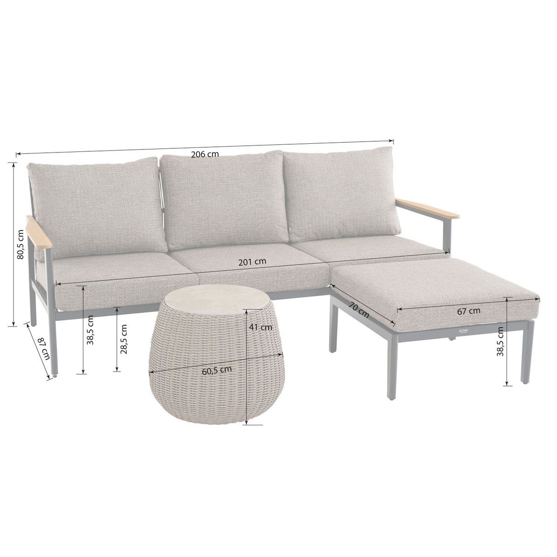 Siena Garden Liguria Loungeset inkl. Loungetisch Aluminium/Gardino-Geflecht/Polyester