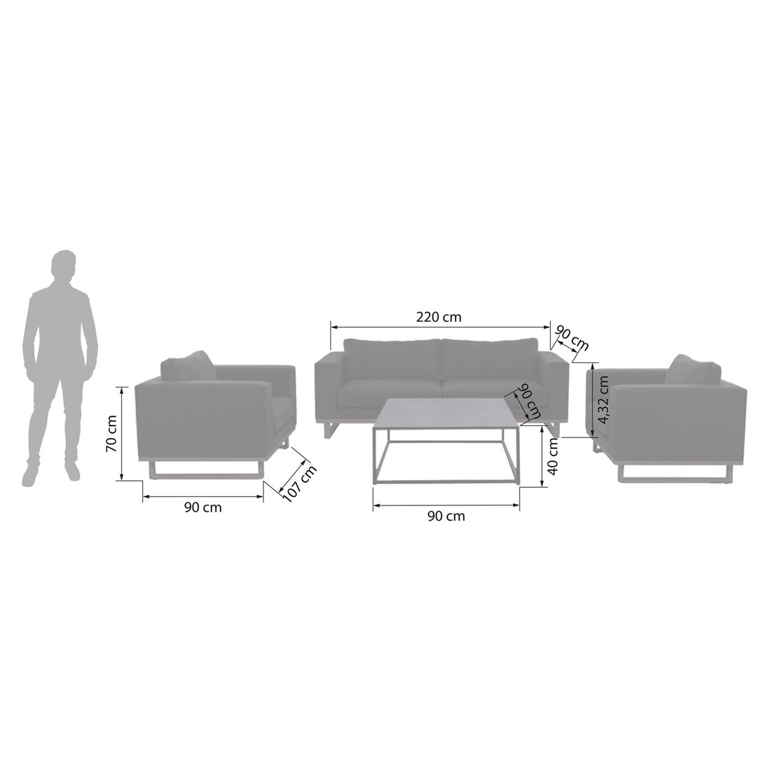 OUTLIV. Miami Loungeset inkl. Loungetisch Aluminium/Sunbrella