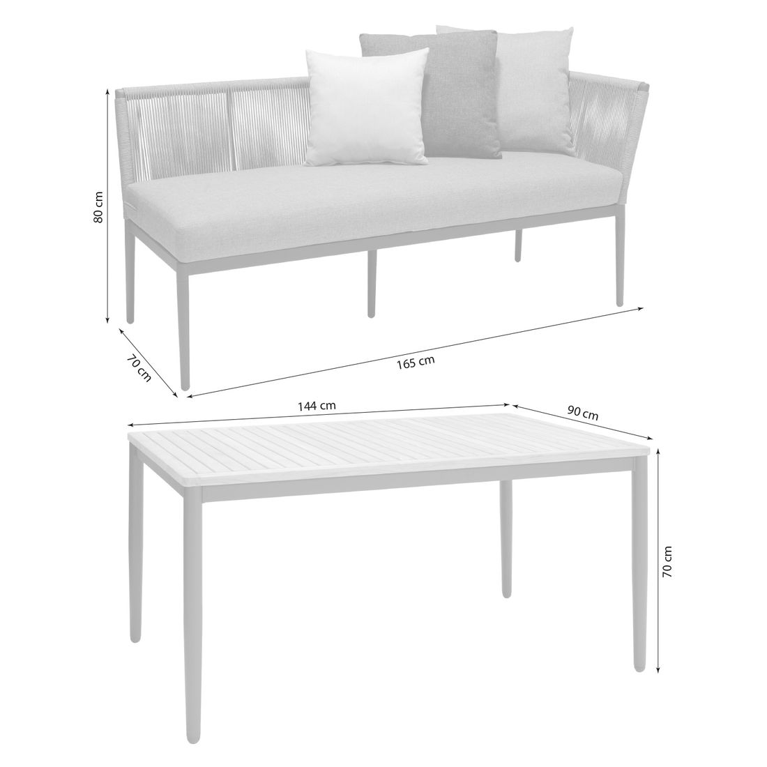 LifestyleGarden Topaz Dininglounge Tisch 144x90cm Aluminium/Rope/Olefin