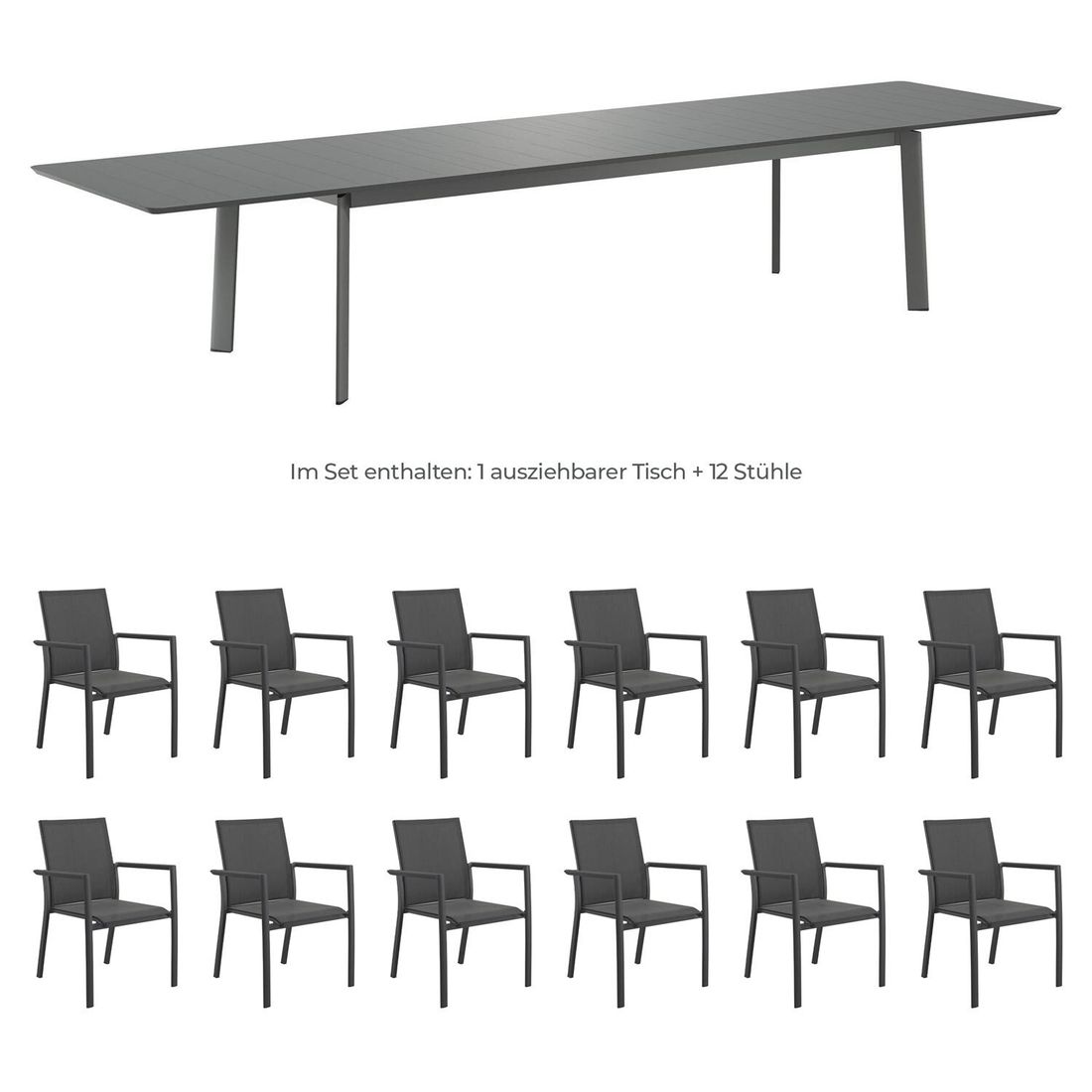 OUTLIV. Lucca Gartenmöbel-Set XXL (12 Plätze) Tisch 266/331/396x110cm