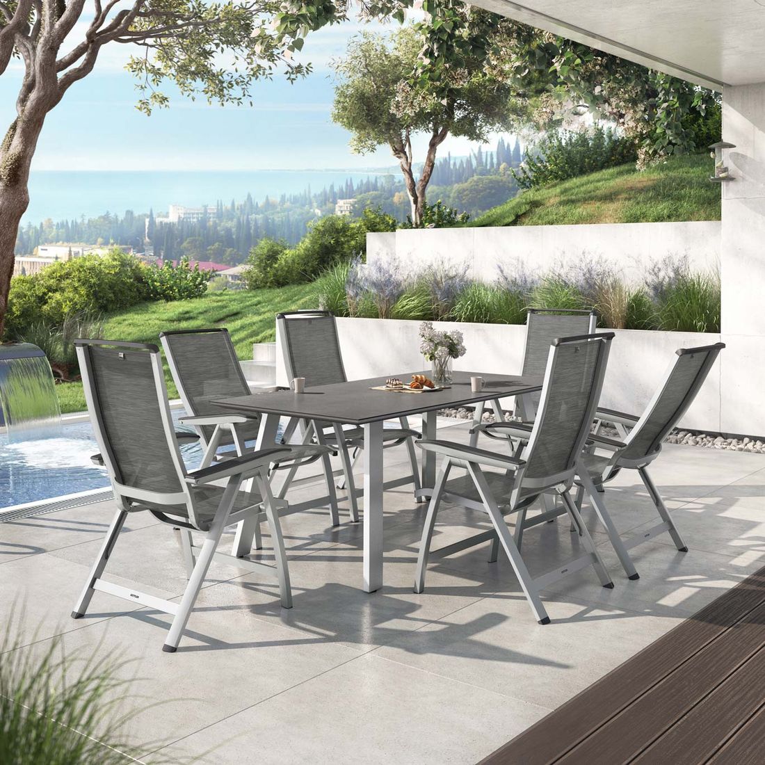 Kettler Forma II Gartenmöbel-Set L verstellbar (6 Plätze) mit OUTLIV. Tisch 180x90cm