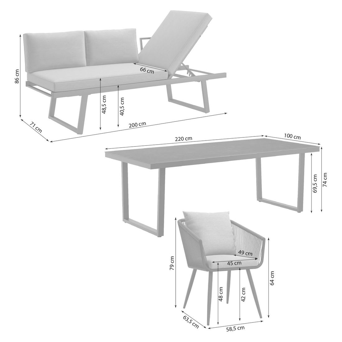 OUTLIV. Alex Gartenmöbel-Set L (6 Plätze) Tisch 220x100cm