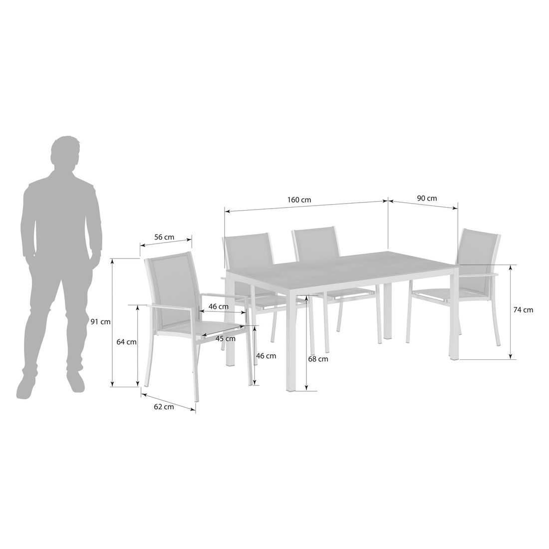 OUTLIV. Oviedo Gartenmöbel-Set M (4 Plätze) Tisch 160x90cm