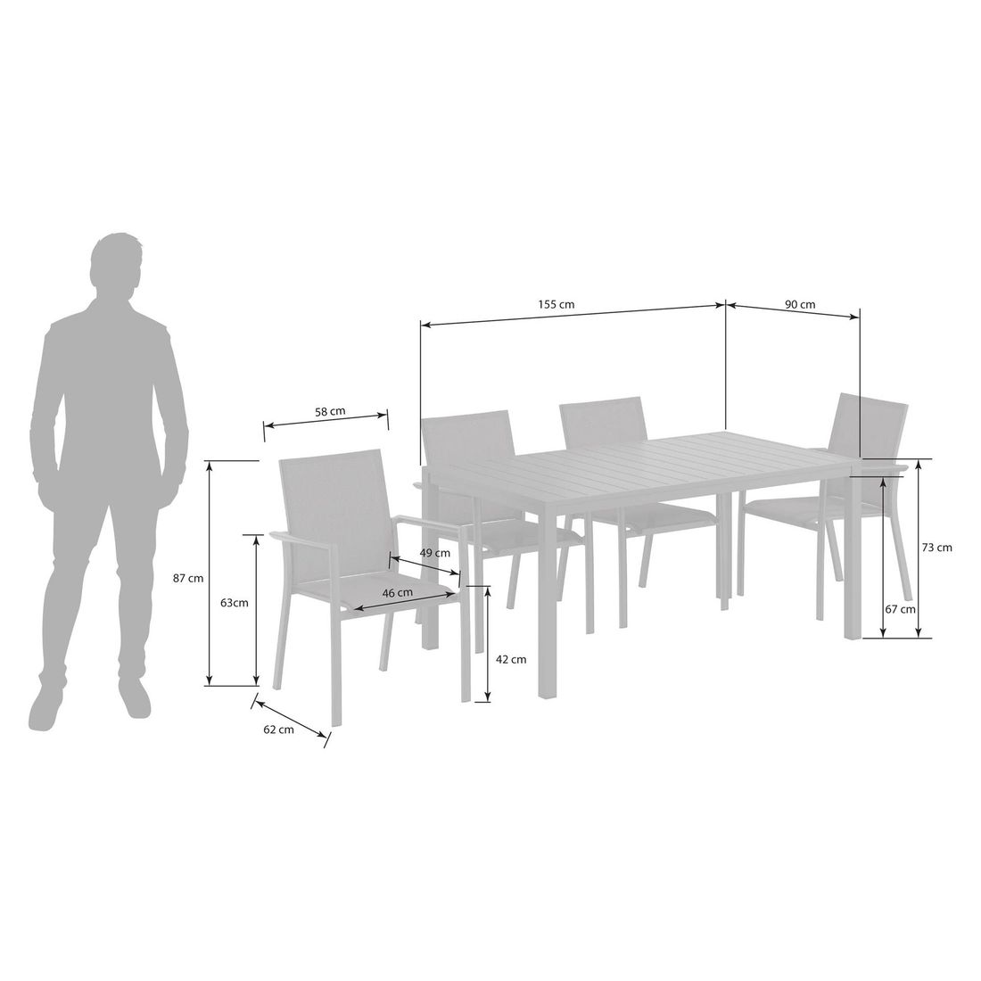 OUTLIV. Lucca Gartenmöbel-Set M (4 Plätze) Tisch 155x90cm