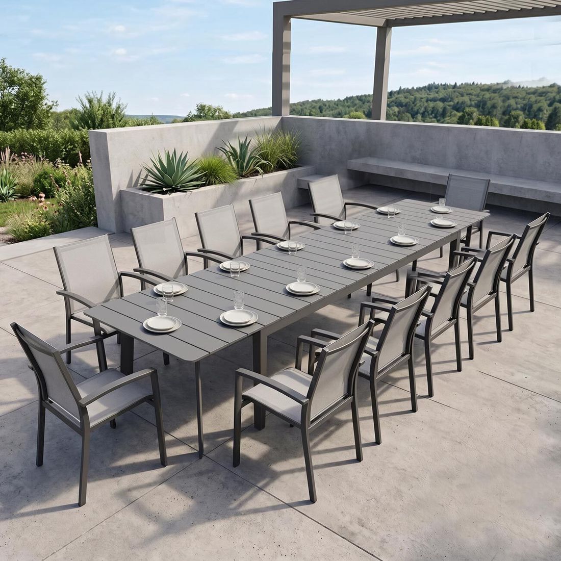 Siena Garden Velia Gartenmöbel-Set XXL (12 Plätze) mit OUTLIV. Tisch 266/331/396x110cm