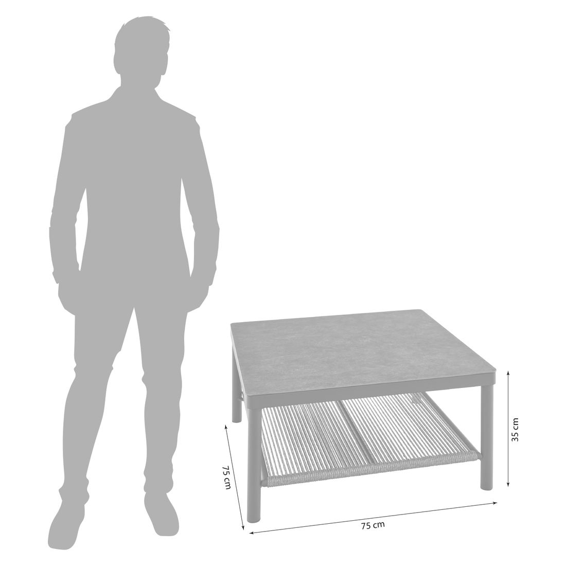 Siena Garden Kansas Loungetisch 75x75cm Aluminium/Glaskeramik