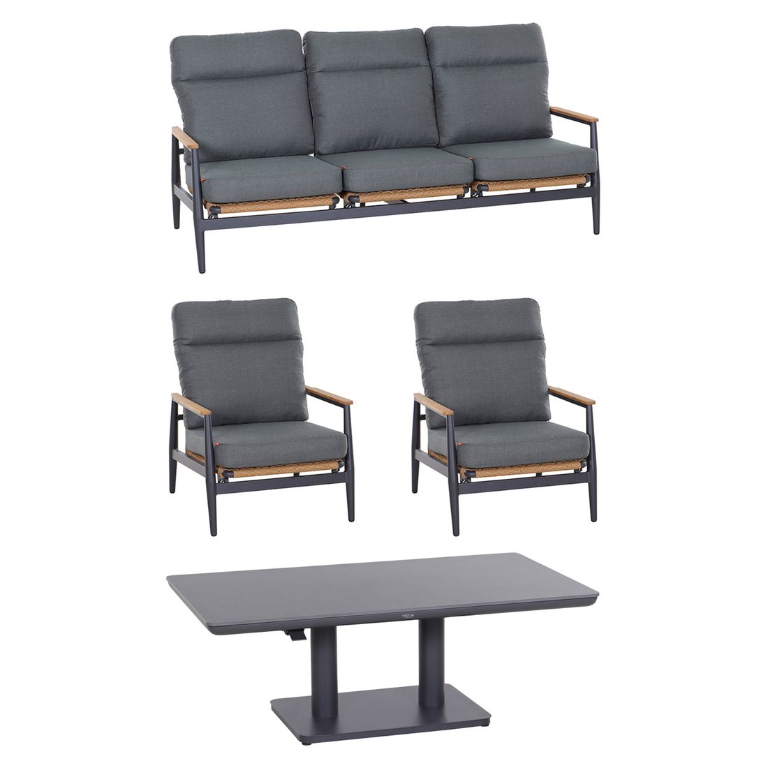 Siena Garden Roma Loungeset verstellbar inkl. Loungetisch Aluminium/Gardino-Geflecht