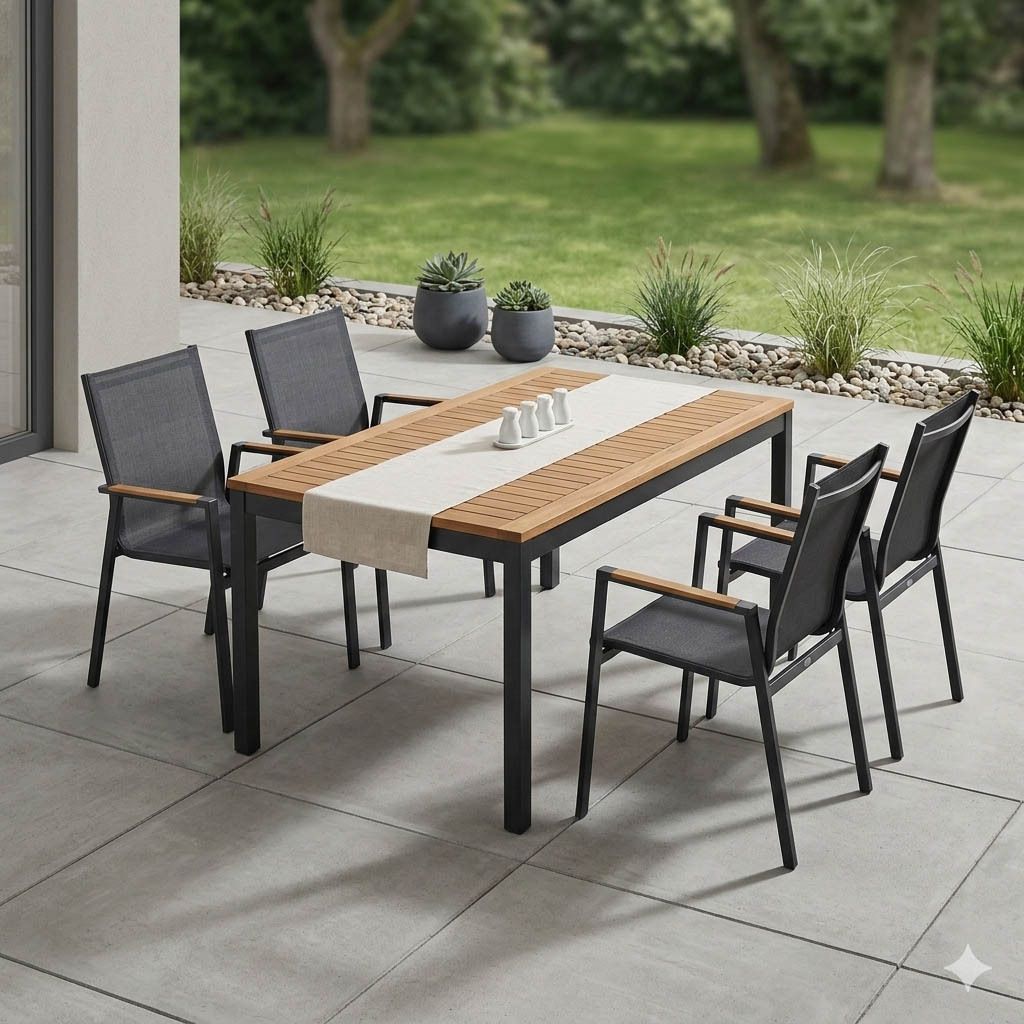 Siena Garden Rondo Gartenmöbel-Set M (4 Plätze) Tisch 150/210x90cm