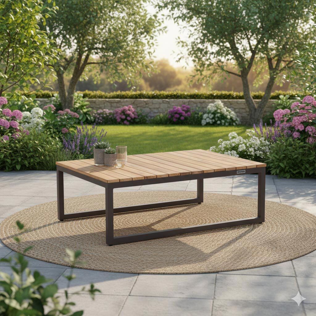 Kettler Ocean Skid Platform Loungetisch 95x70cm Aluminium/Teak
