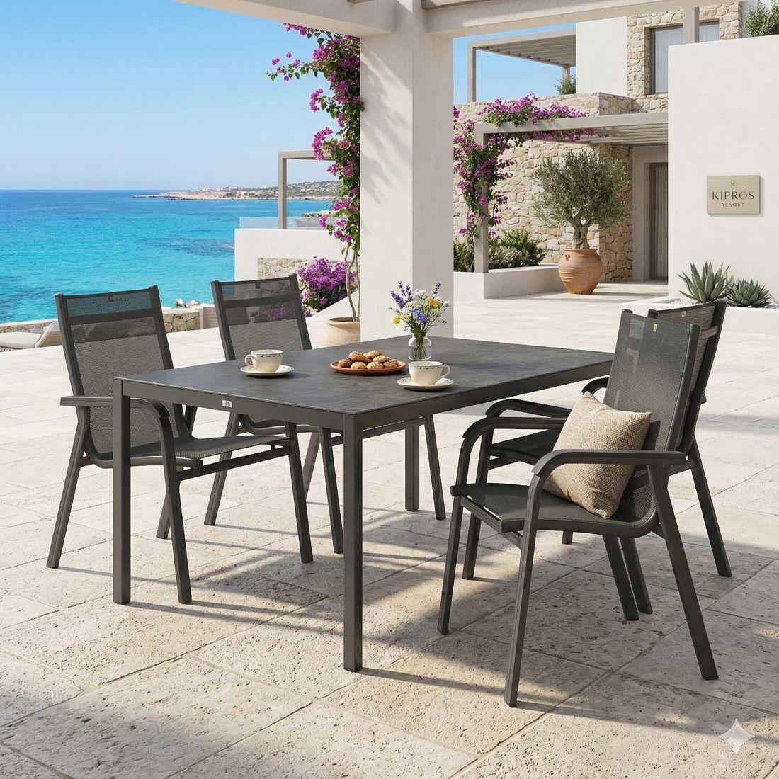 Kettler Basic Plus Gartenmöbel-Set mit OUTLIV. Tisch Aluminium/Keramik