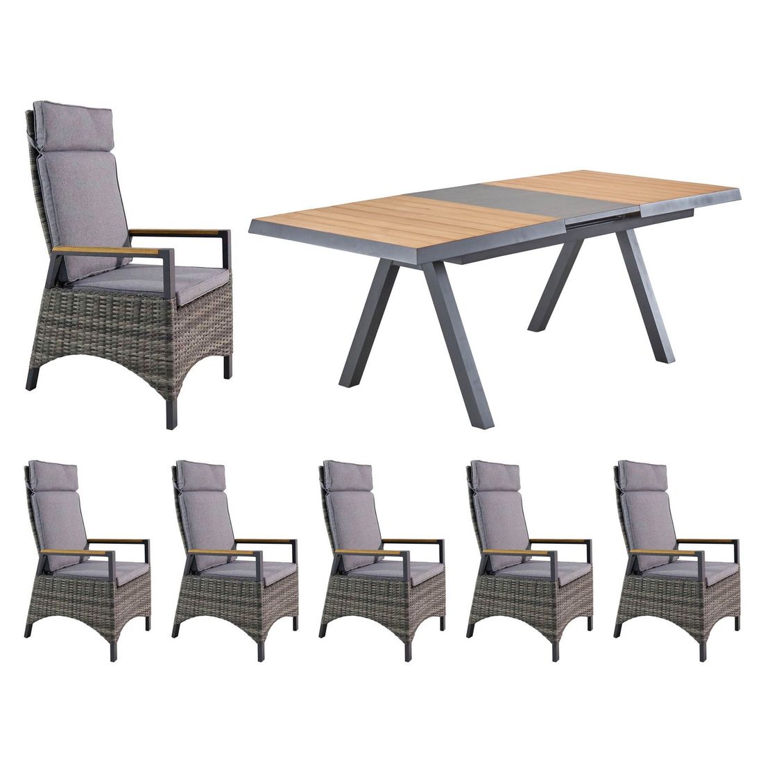 LC Garden Keramo Gartenmöbel-Set L verstellbar (6 Plätze) Tisch 160/210x100cm