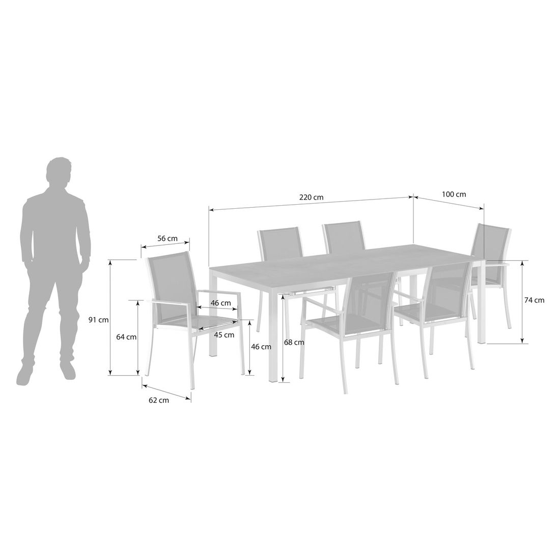 OUTLIV. Oviedo Gartenmöbel-Set L (6 Plätze) Tisch 220x100cm