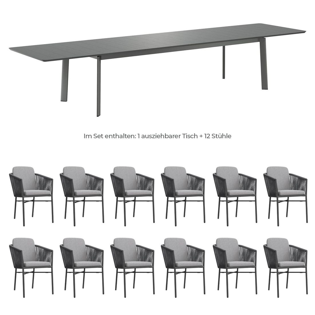 OUTLIV. Ohio Gartenmöbel-Set XXL (12 Plätze) Tisch 266/3331/396x110cm