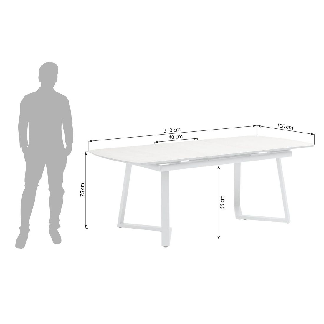 Kettler Ausziehtisch 160/210x100cm Aluminium/Glaskeramik