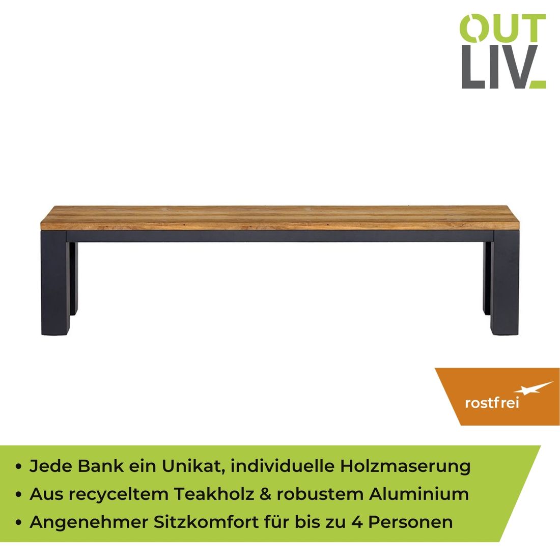 OUTLIV. Atlanta Gartenbank Aluminium/Teak Recycelt