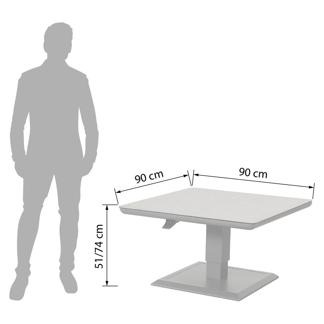 OUTLIV. Allround Lifttisch 90x90cm Aluminium/Glaskeramik