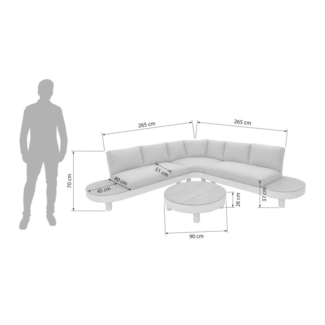 OUTLIV. California Ecklounge inkl. Loungetisch Aluminium/Teak/Olefin