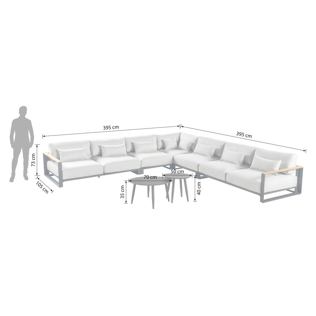 OUTLIV. Ravino Ecklounge inkl. Loungetische Aluminium/Olefin