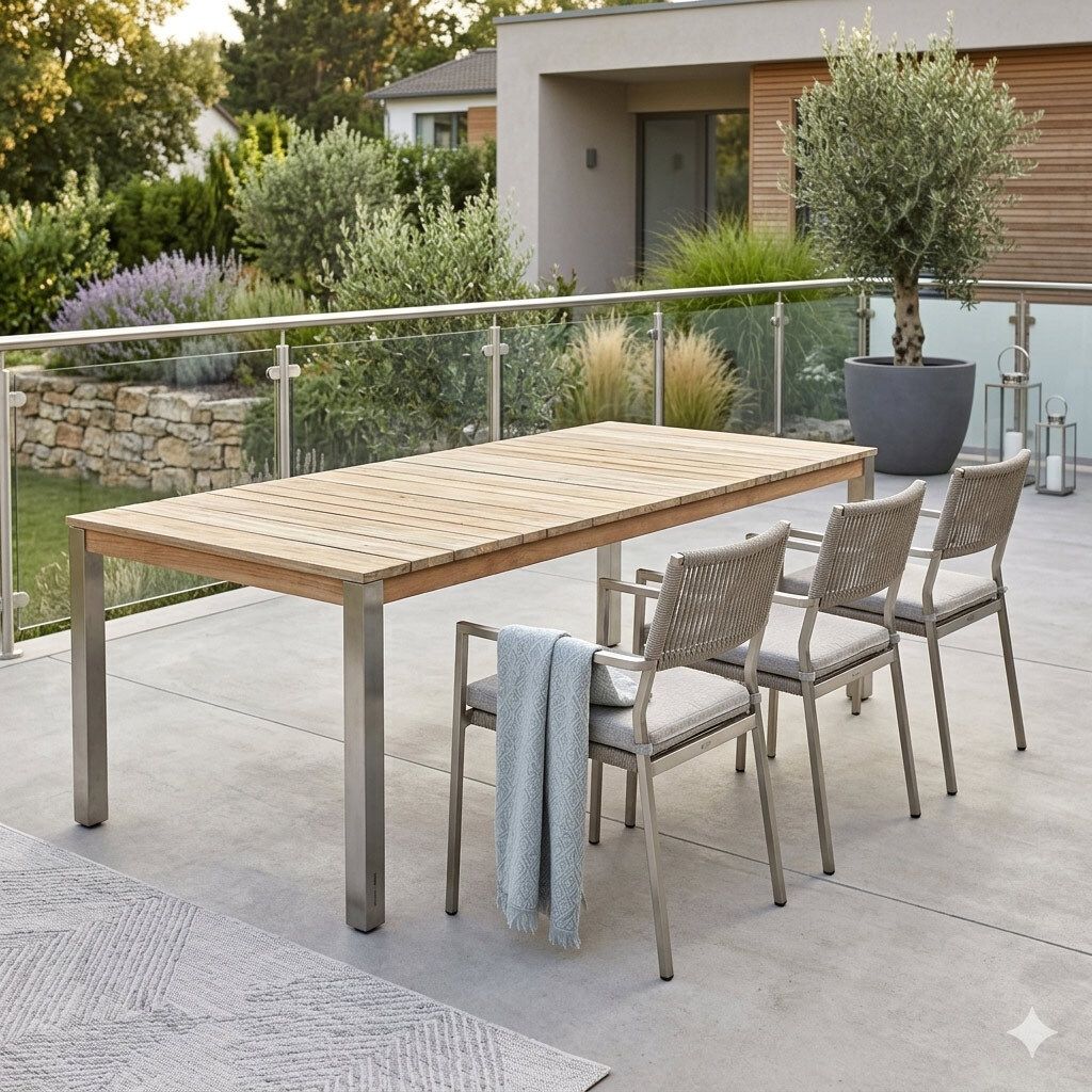 Zebra Derex Gartentisch 220x100cm Edelstahl/Teak recycelt