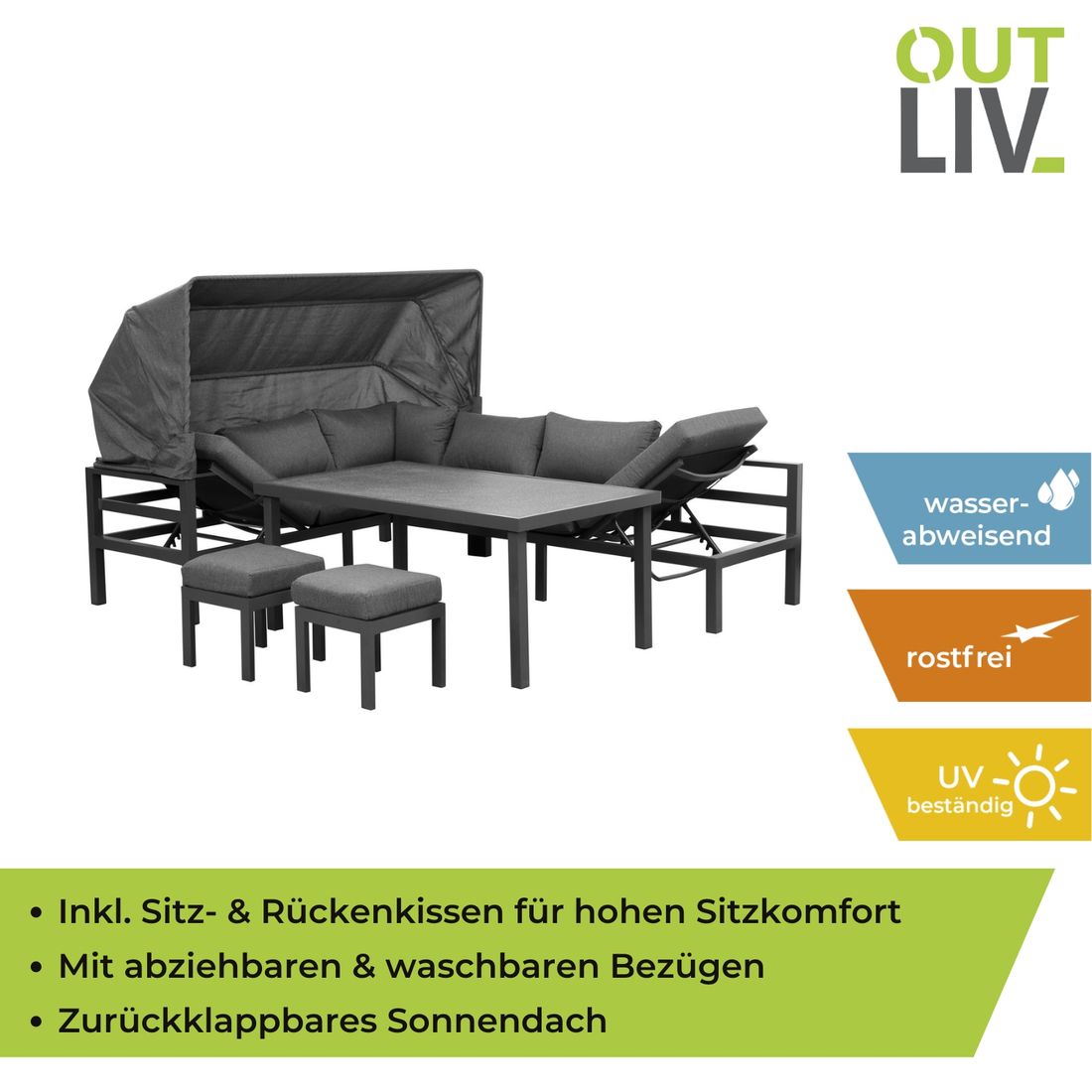 OUTLIV. Anzio Dininglounge Tisch 150x90cm Aluminium/Spunpolyester