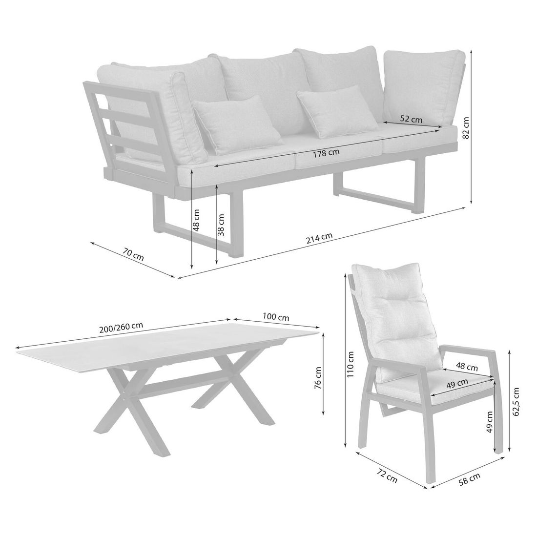LC Garden Bondino Gartenmöbel-Set Tisch 200/260x100cm