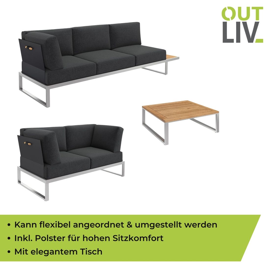 OUTLIV. Capri Ecklounge inkl. Loungetisch Edelstahl/Polyester