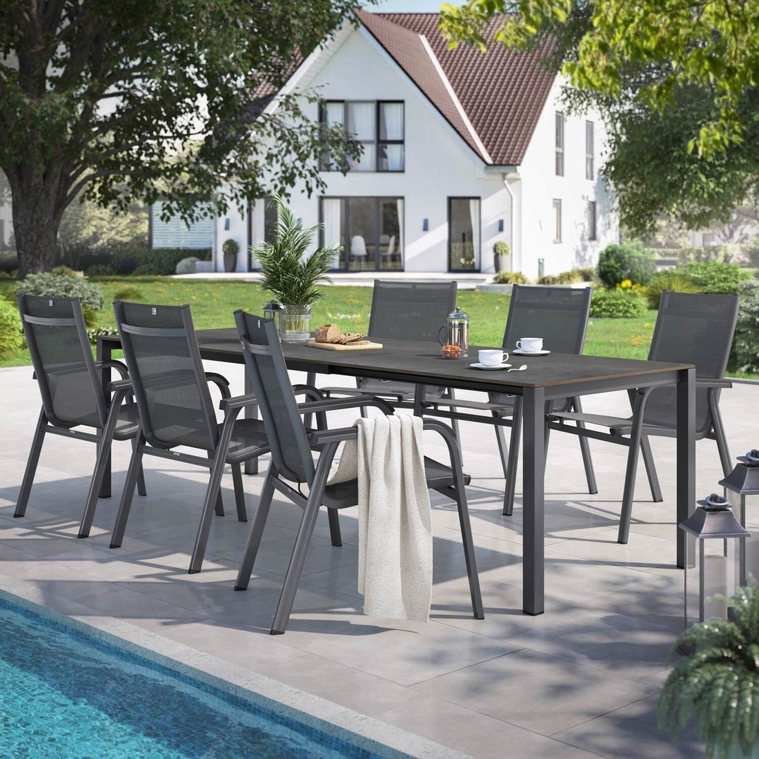 Kettler Basic Plus Gartenmöbel-Set L (6 Plätze) Tisch 160/267x91cm