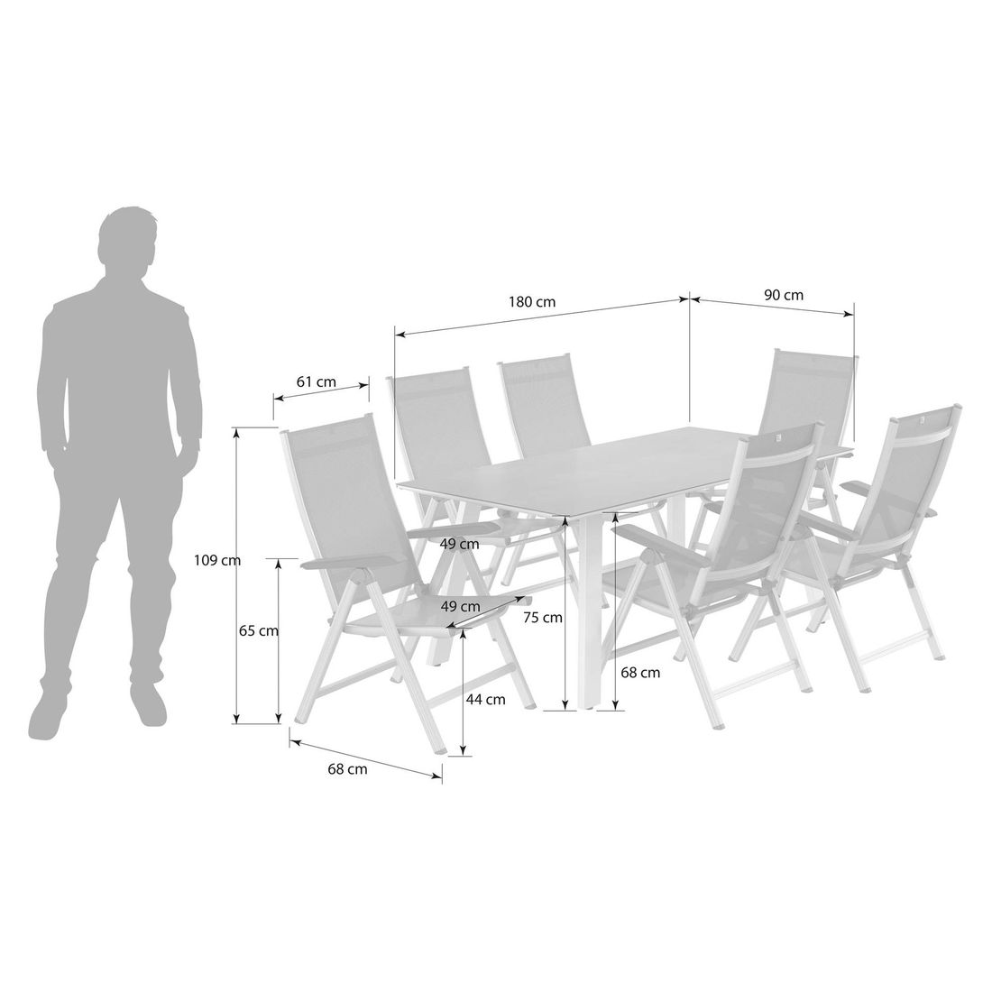 Kettler Basic Plus Gartenmöbel-Set L verstellbar (6 Plätze) mit OUTLIV. Tisch 180x90cm