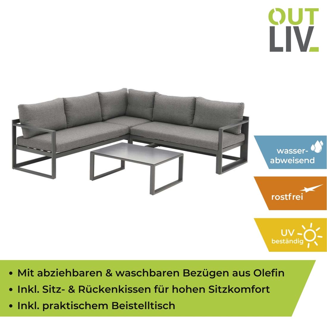 OUTLIV. Florenz Ecklounge inkl. Loungetisch Aluminium/Olefin