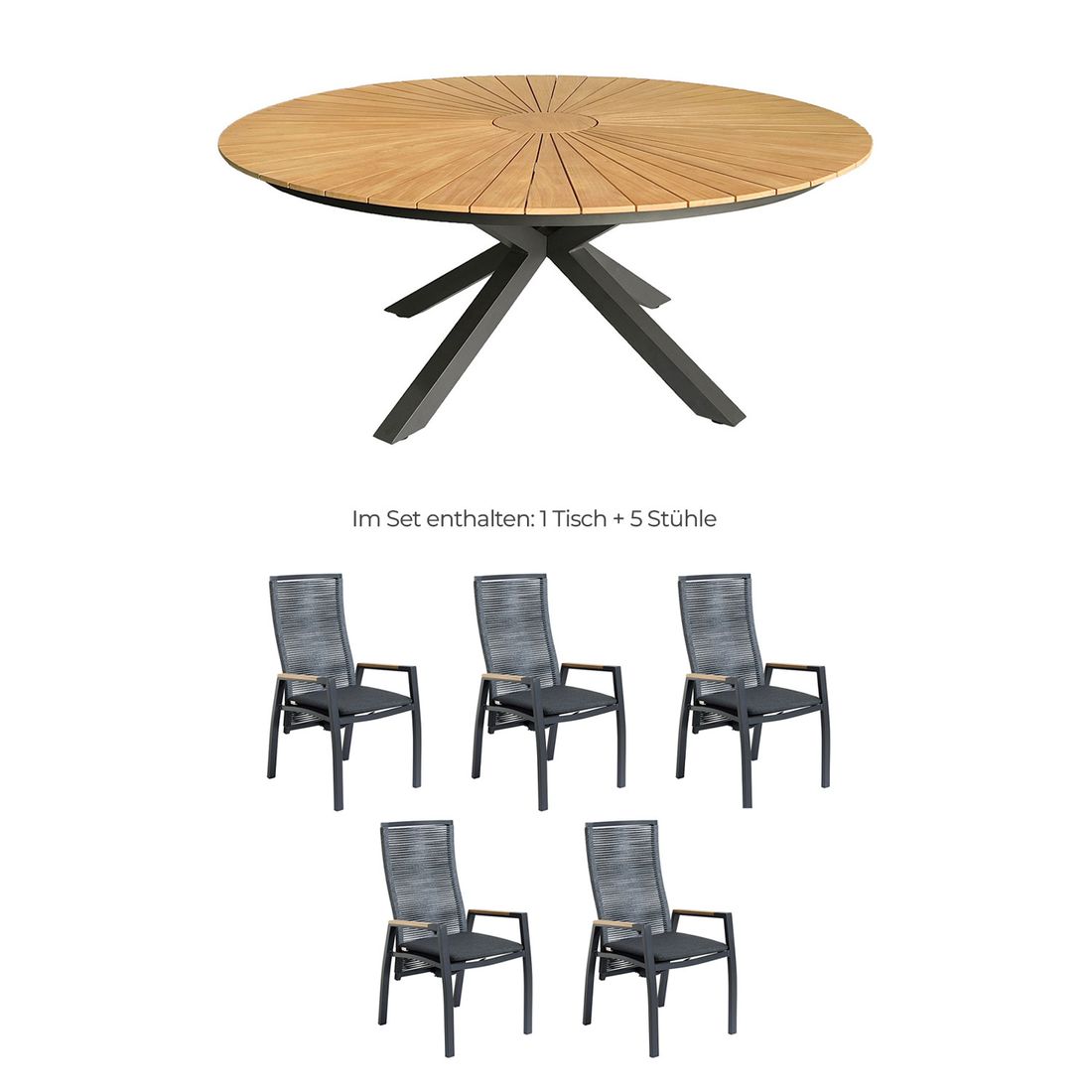 Interliving 7011 Gartenmöbel-Set M (5 Plätze) Tisch Ø140cm