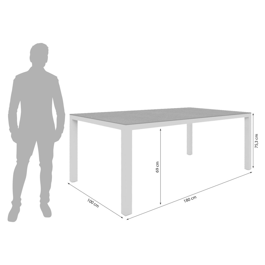 Zebra Alus Gartentisch 180x100cm Aluminium/HPL