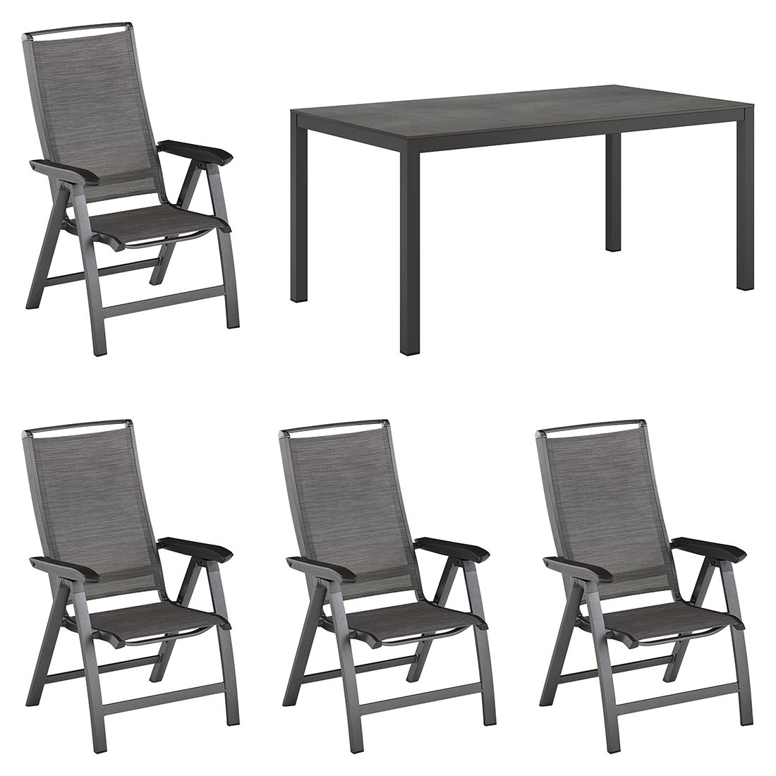 Kettler Forma II Gartenmöbel-Set M verstellbar (4 Plätze) mit OUTLIV. Tisch 160x90cm