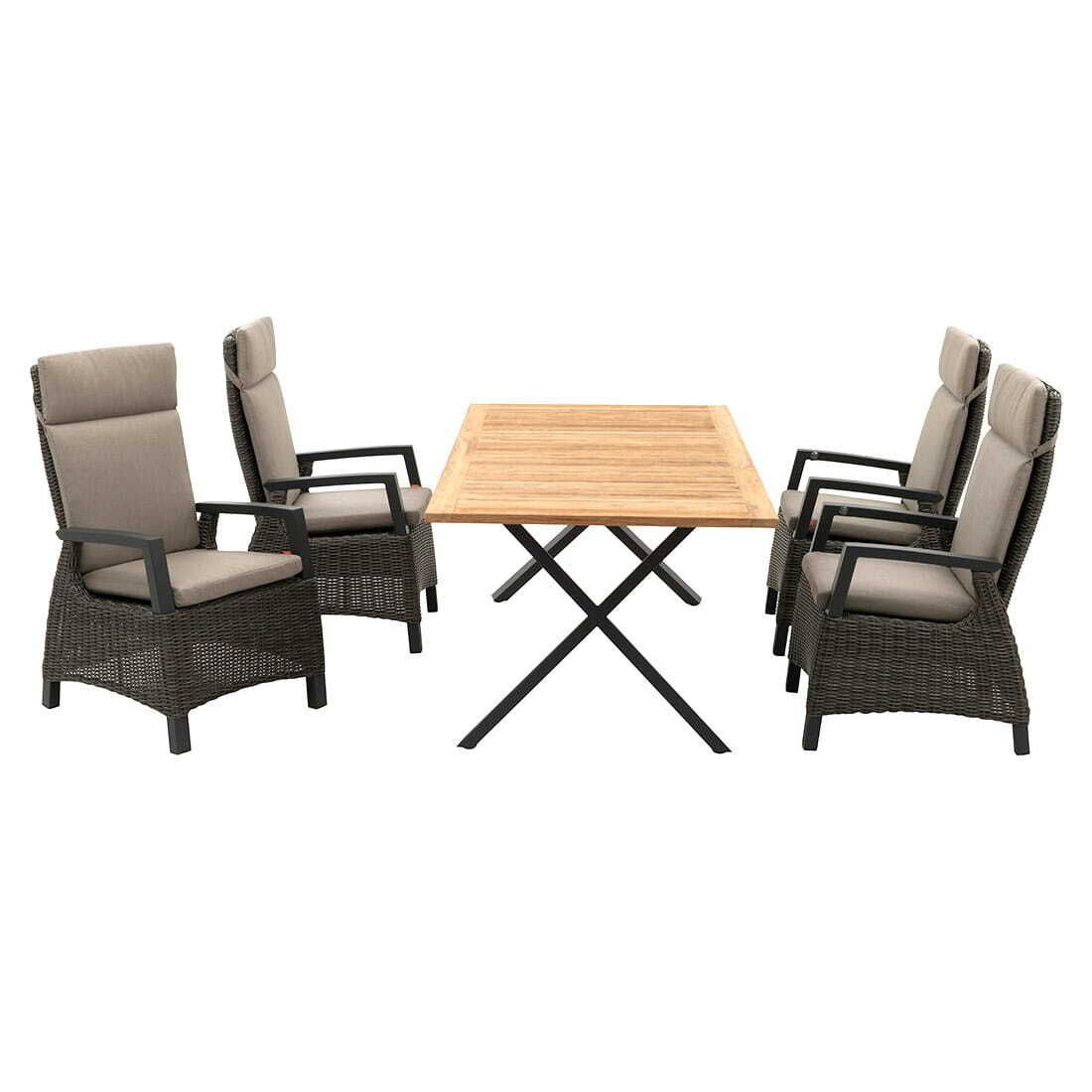Siena Garden Corido Gartenmöbel-Set 5-tlg. mit OUTLIV. verstellbar Tisch 200x100cm
