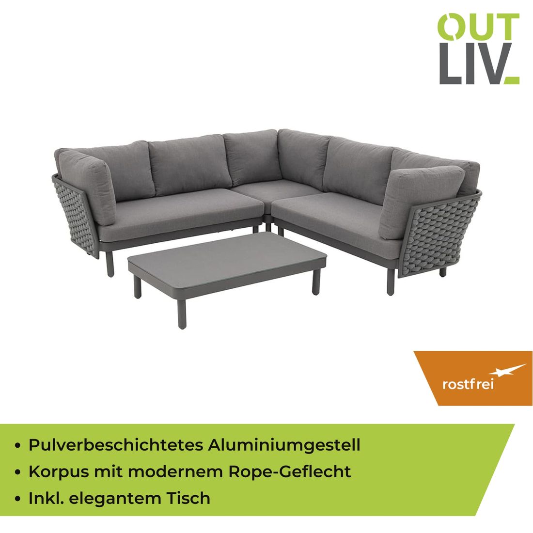 OUTLIV. Leon Ecklounge inkl. Loungetisch Aluminium/Rope/Acryl