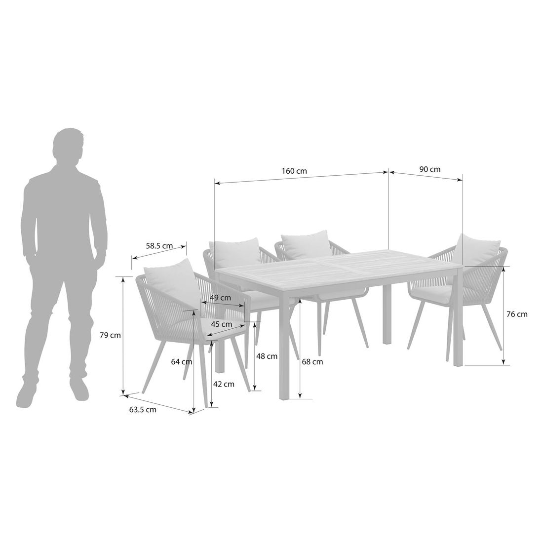 OUTLIV. Alex Gartenmöbel-Set 5-tlg. Tisch 160x90cm