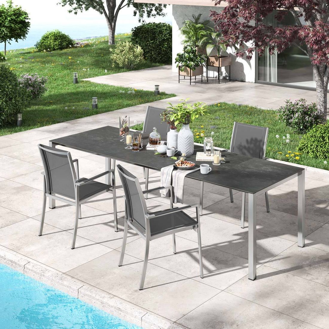 OUTLIV. Oviedo Gartenmöbel-Set M (4 Plätze) Tisch 160/217/267x92cm