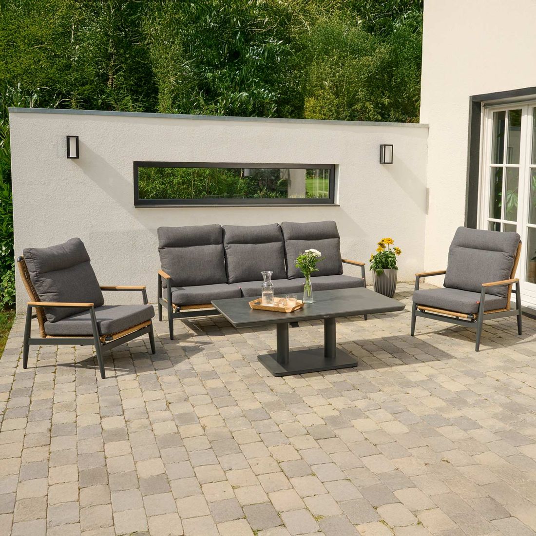 Siena Garden Roma Loungeset verstellbar inkl. Loungetisch Aluminium/Gardino-Geflecht