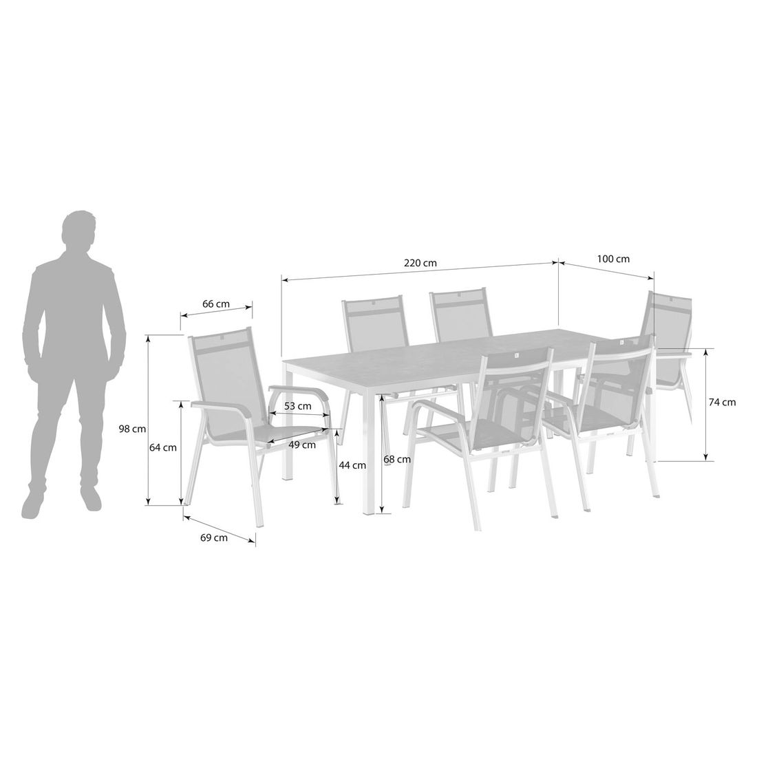 Kettler Basic Plus Gartenmöbel-Set L (6 Plätze) mit OUTLIV. Tisch 220x100cm
