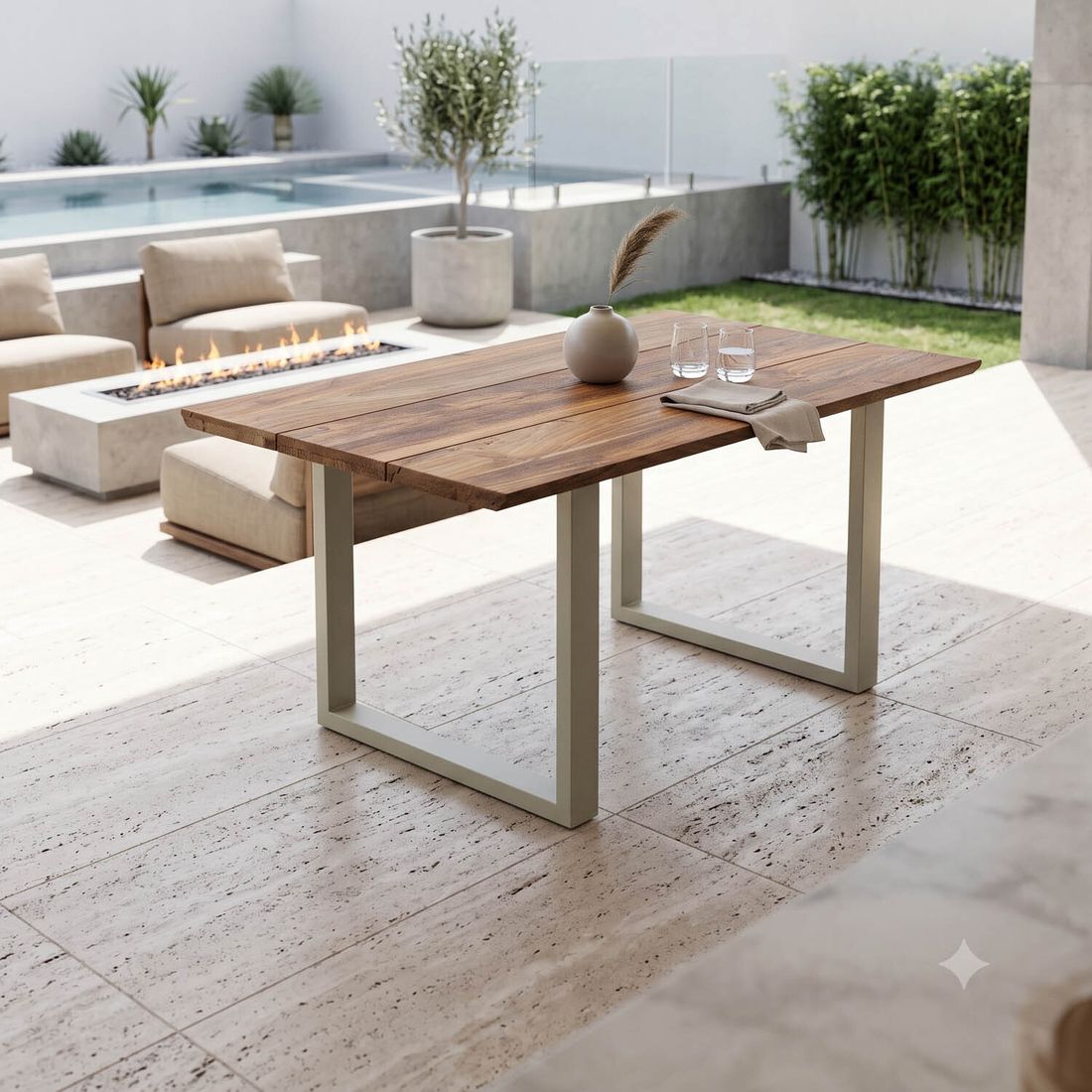 OUTLIV. Negara Gartentisch Edelstahl/Teak recycelt