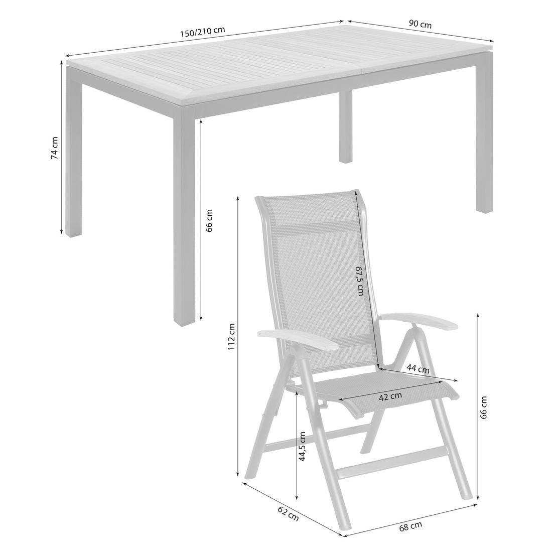 Hartman Alice Gartenmöbel-Set M (4 Plätze) Tisch 150/210x90cm