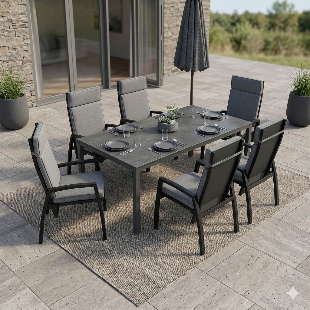 OUTLIV. Perth Gartenmöbel-Set 8-tlg. verstellbar Tisch 220x100cm