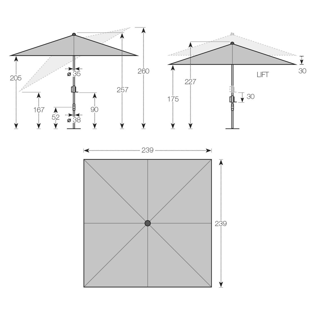 Knirps Apoll Black Edition 240x240 cm mit Kurbel und HV