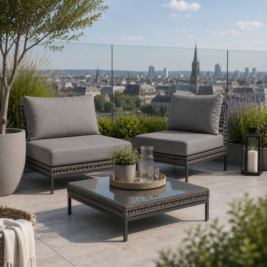 Stern Corda Loungetisch 87x87cm Aluminium/Rope/Glas