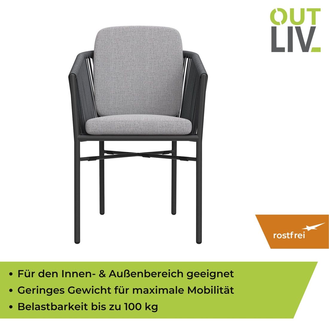 OUTLIV. Ohio Stapelsessel Aluminium mit Sitz- und Rückenkissen