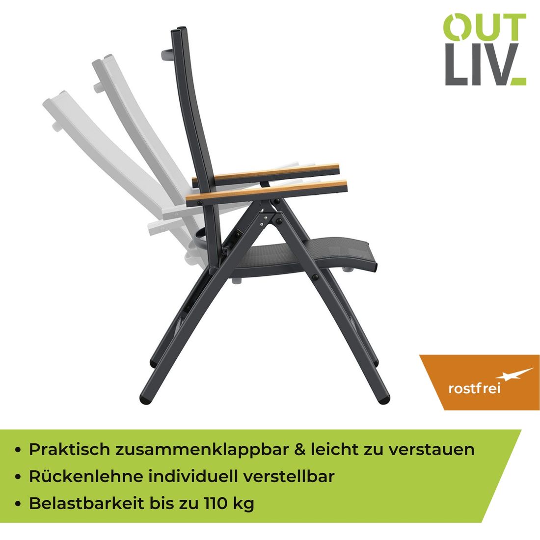 OUTLIV. Kobe Klappsessel verstellbar Aluminium/Textilene