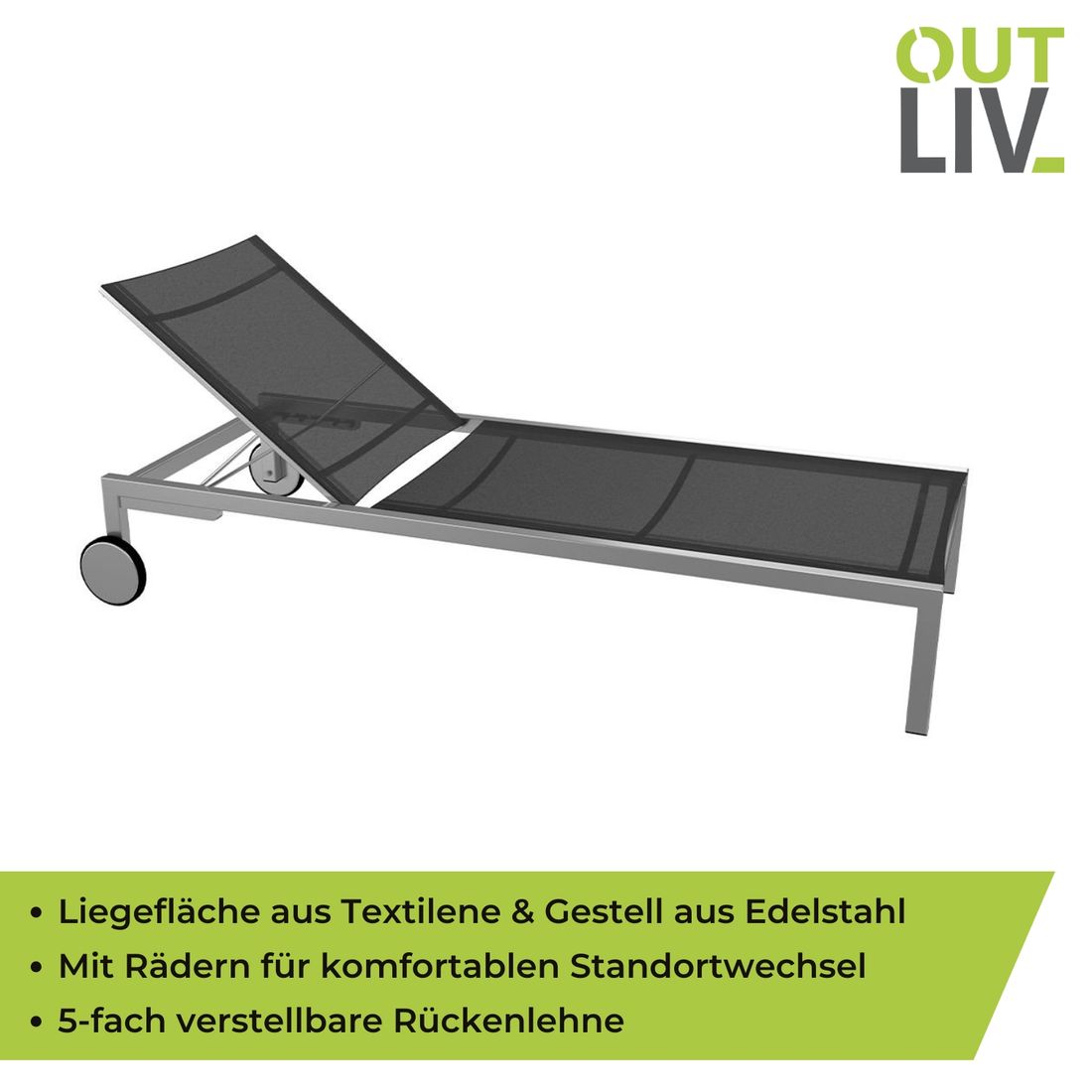 OUTLIV. Oviedo Gartenliege verstellbar Edelstahl/Textilene