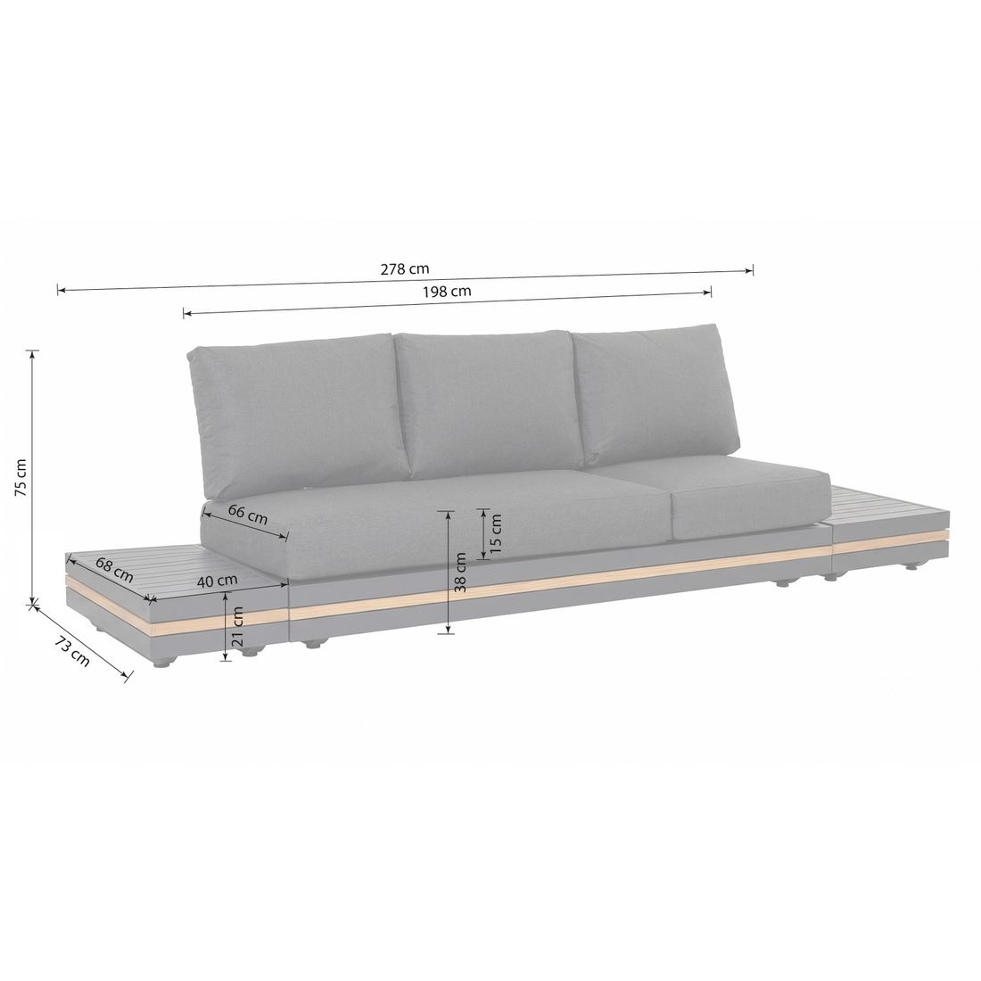 OUTLIV. Triest Gartenloungesofa inkl. Beistelltische Aluminium/Teak/Kunstfaser