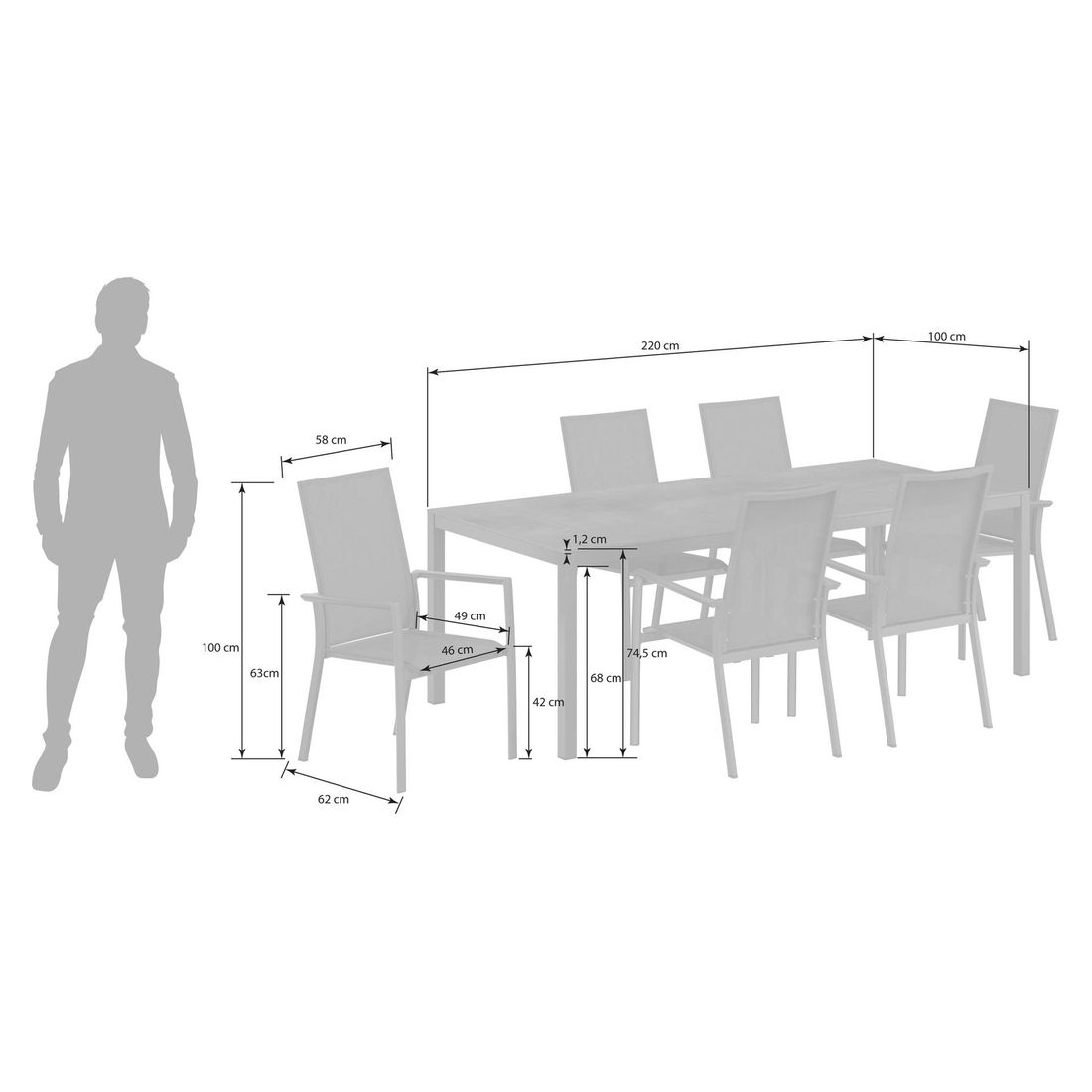 OUTLIV. Lucca Gartenmöbel-Set L (6 Plätze) Tisch 220x100cm
