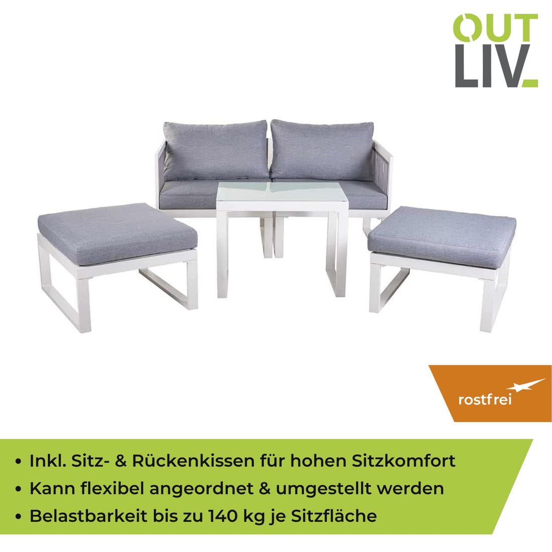 OUTLIV. Oscar Loungeset inkl. Loungetisch Aluminium/Kunstfaser