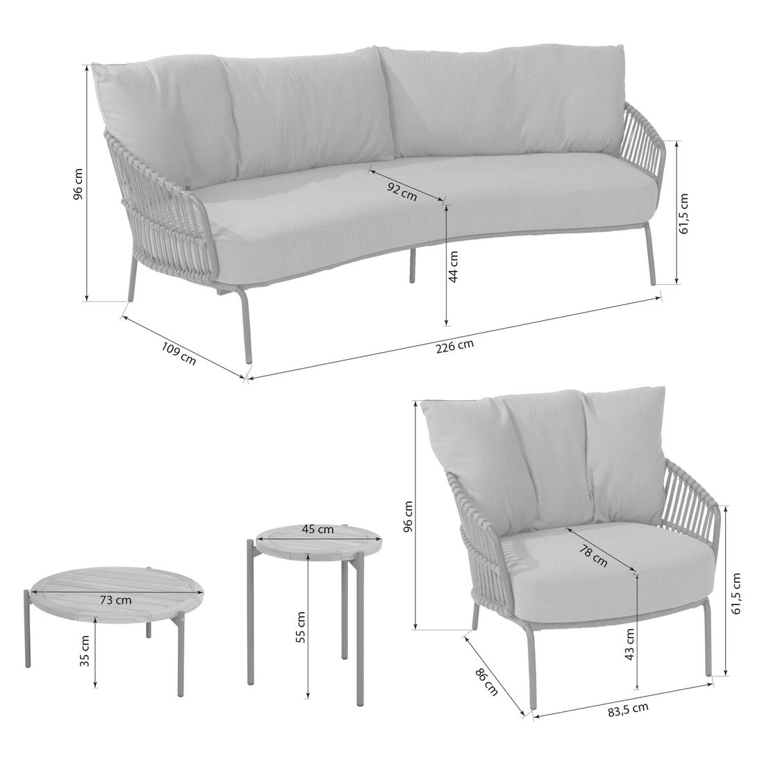 4Seasons Capalbio Loungeset inkl. Loungetisch Edelstahl/Rope/Olefin